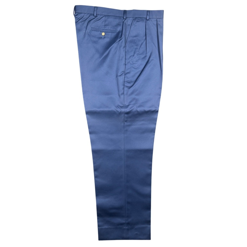 Lands' End Dress Pants Mens 44 Long Blue‎ Pleated Cotton Chinos Trousers - Picture 2 of 9